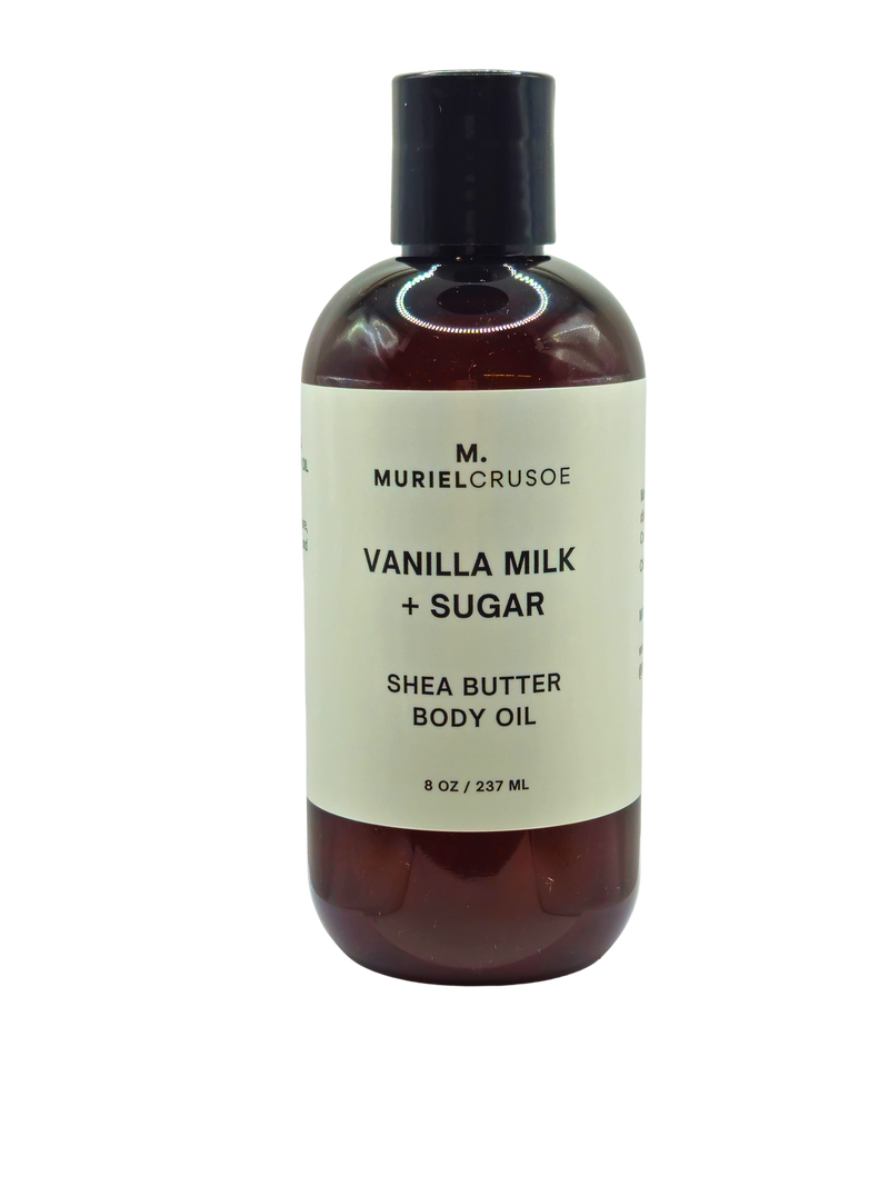 Muriel Crusoe Vanilla Milk + Sugar Shea butter body oil.