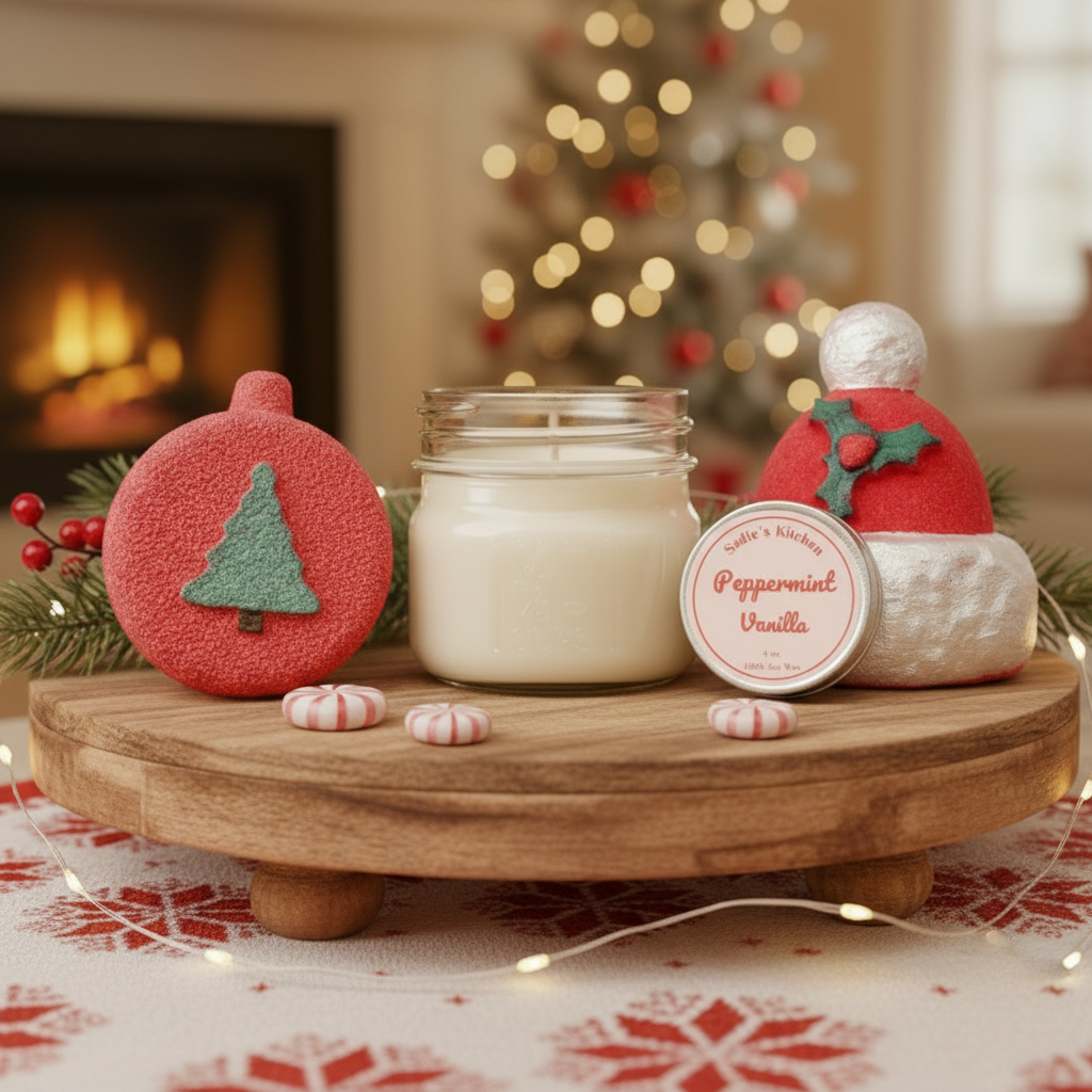 Revised Holiday Scene with Peppermint Vanilla Candle