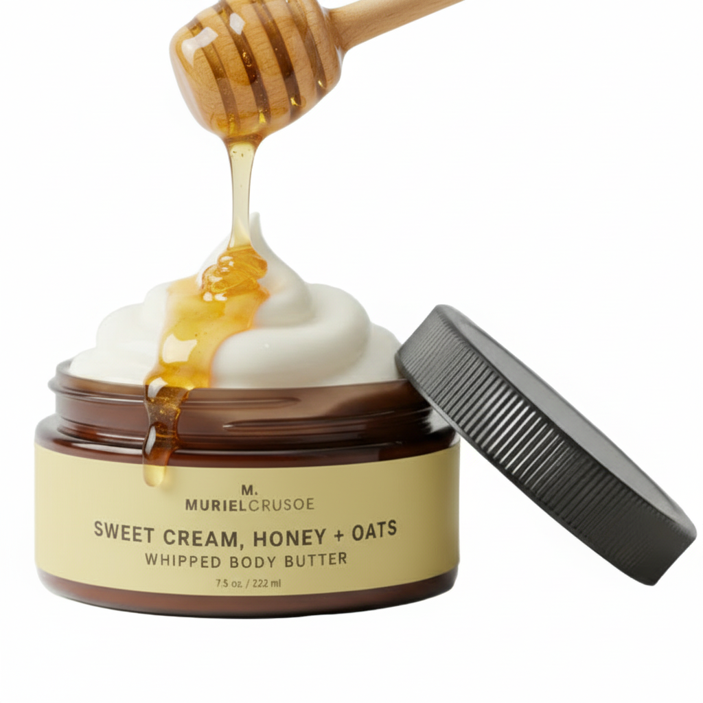 Sweet Cream, Honey and Oats Whipped Body Butter with Honey Dipper
