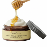 Sweet Cream, Honey and Oats Whipped Body Butter with Honey Dipper