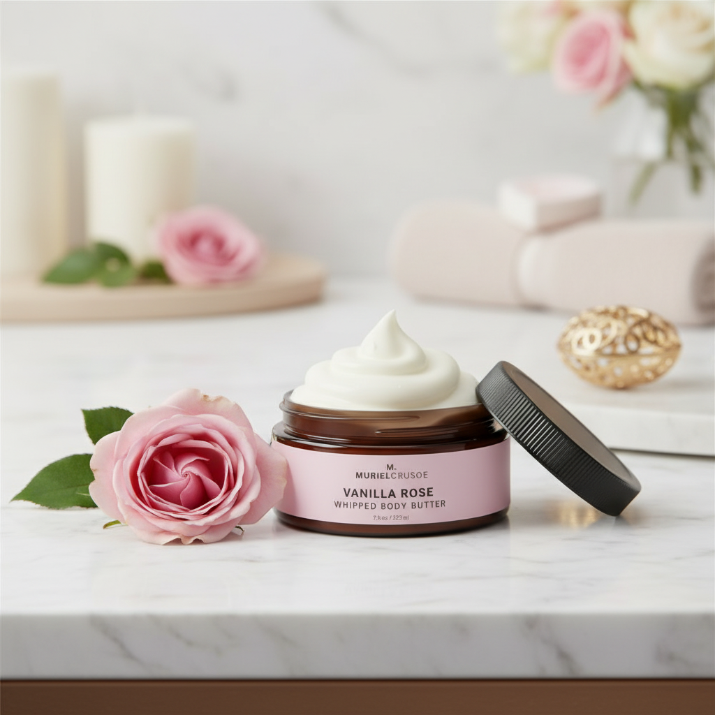 Vanilla Rose Whipped Body Butter with Pink Rose